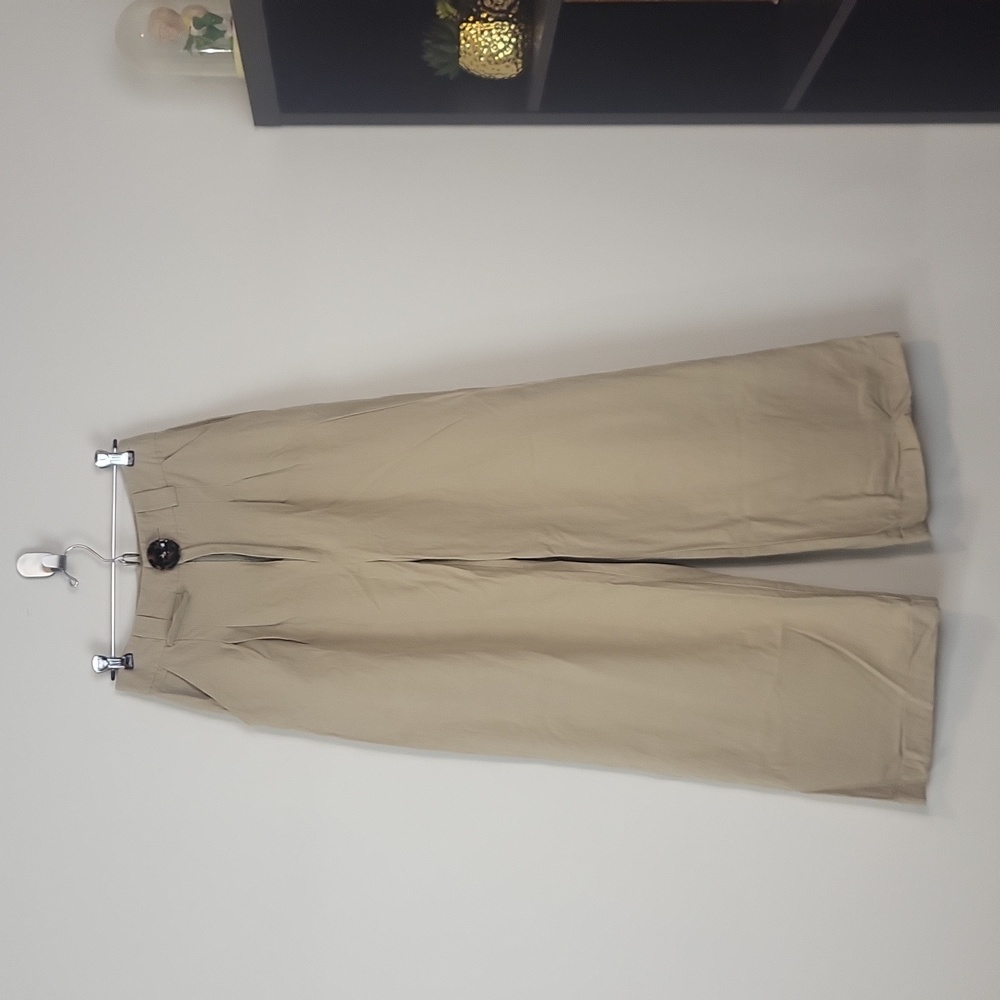 FASHION NOVA Tan High Waist Tortoise Button Wide Leg Pants